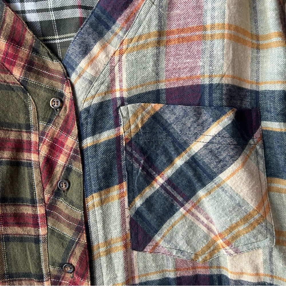 Backroad Blues Patchwork Mixed Plaid Flannel Shir… - image 4